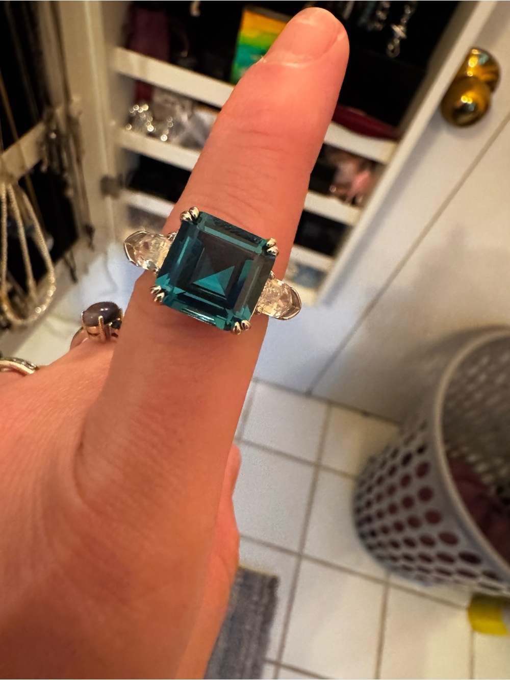 Teal Square-Cut Statement Ring